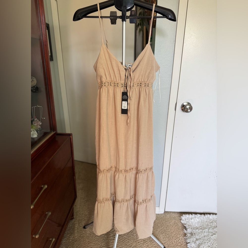 Beige Maxi Dress with Spaghetti Straps